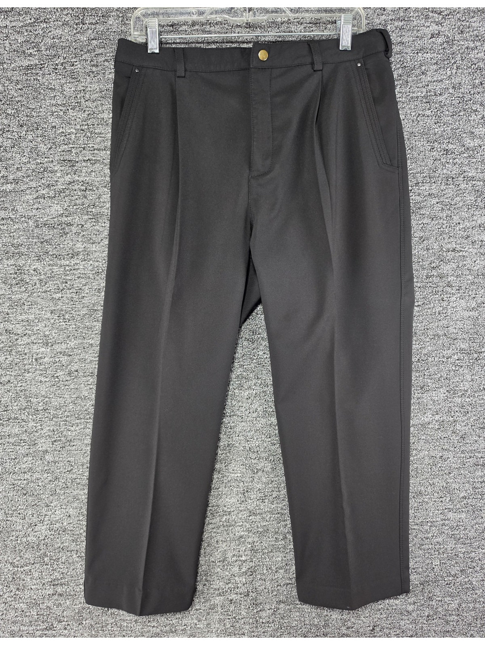 STARUN Men's Flat Front Straight Leg Black Microfiber Polyester Pants 34W